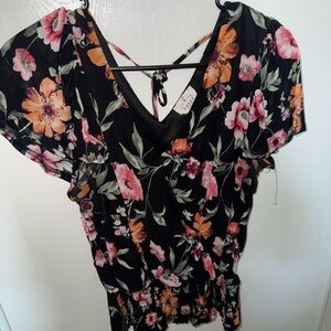 Floral Black Top